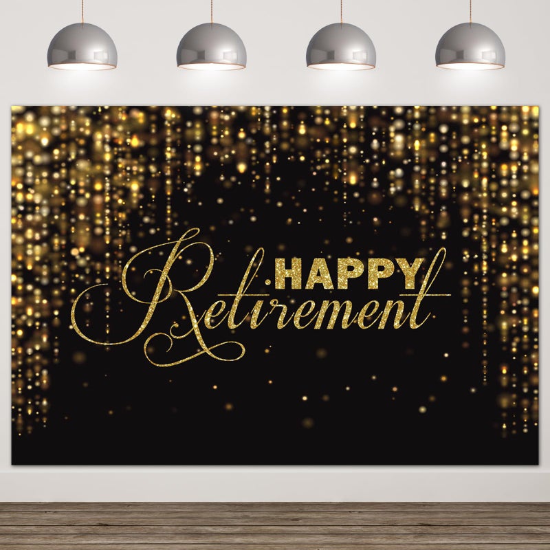 Avezano 7x5ft Happy Retirement Backdrop Black and Gold Retired Photo Background Retirement Party Decorations - Image 1
